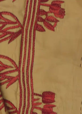 Yellow Kantha Stitch Silk Saree With Blouse Piece