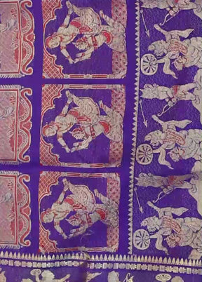 Blue Handloom Baluchari Pure Silk Saree With Blouse Piece