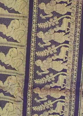 Blue Handloom Baluchari Pure Silk Saree With Blouse Piece