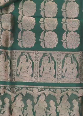 Green Handloom Baluchari Pure Silk Saree With Blouse Piece