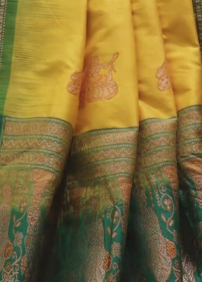 Yellow Handloom Bomkai Pure Silk Saree With Blouse Piece