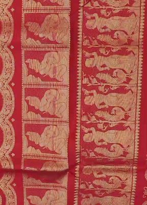 Red Handloom Baluchari Pure Silk Saree With Blouse Piece