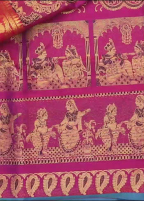 Blue Handloom Baluchari Pure Silk Saree With Blouse Piece