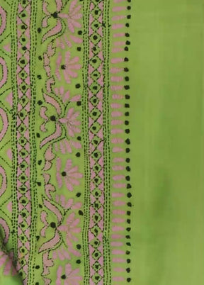 Green Kantha Stitch Silk Saree With Blouse Piece