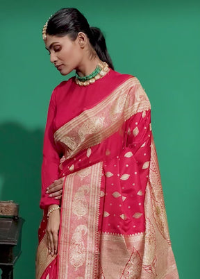 Red Handloom Banarasi Pure Silk Saree With Blouse Piece