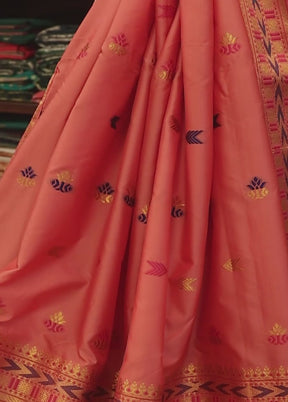 Peach Assam Silk Saree With Blouse Piece