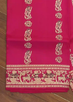 Pink Handloom Baluchari Pure Silk Saree With Blouse Piece
