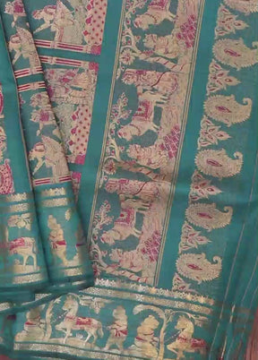 Blue Handloom Baluchari Pure Silk Saree With Blouse Piece