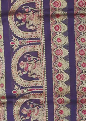 Blue Handloom Baluchari Pure Silk Saree With Blouse Piece