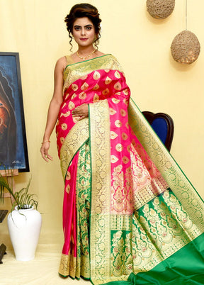 Pink Handloom Banarasi Pure Silk Saree With Blouse