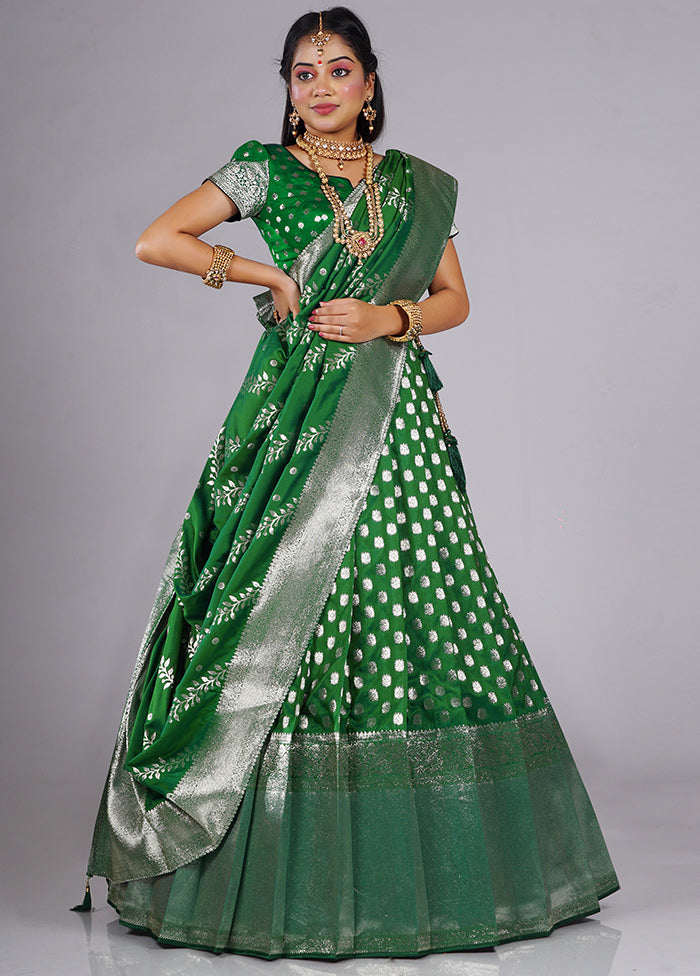 3 Pc Green Silk Semi Stitched Lehenga Set