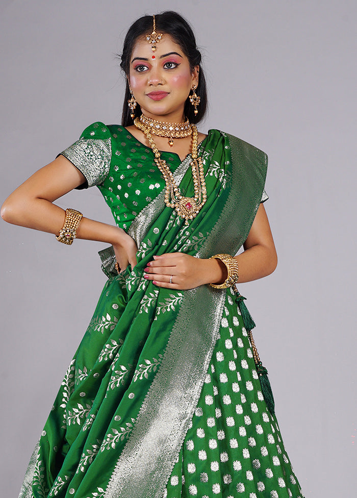 3 Pc Green Silk Semi Stitched Lehenga Set