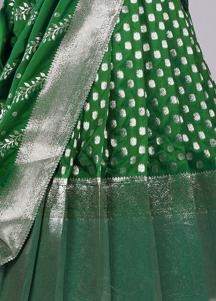 3 Pc Green Silk Semi Stitched Lehenga Set