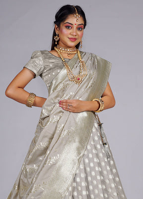 3 Pc Grey Silk Semi Stitched Lehenga Set