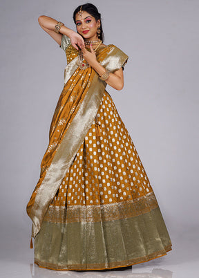 3 Pc Mustard Silk Semi Stitched Lehenga Set