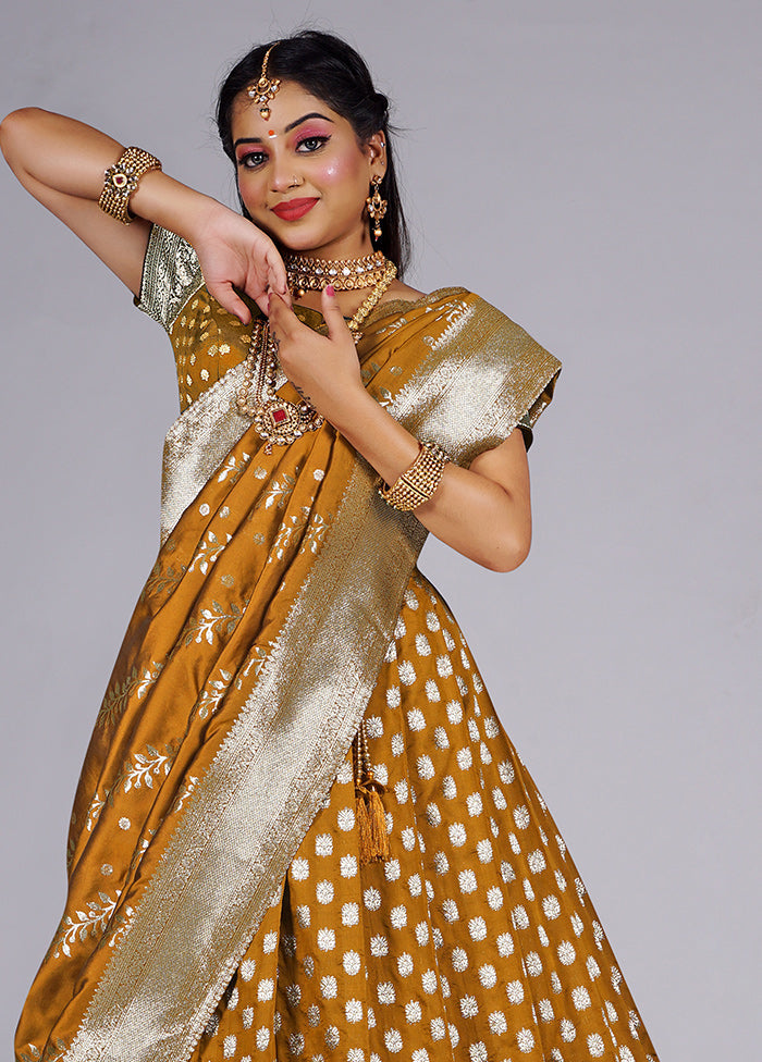 3 Pc Mustard Silk Semi Stitched Lehenga Set