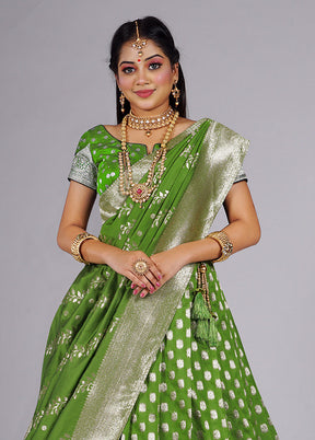 3 Pc Parrot Green Silk Semi Stitched Lehenga Set