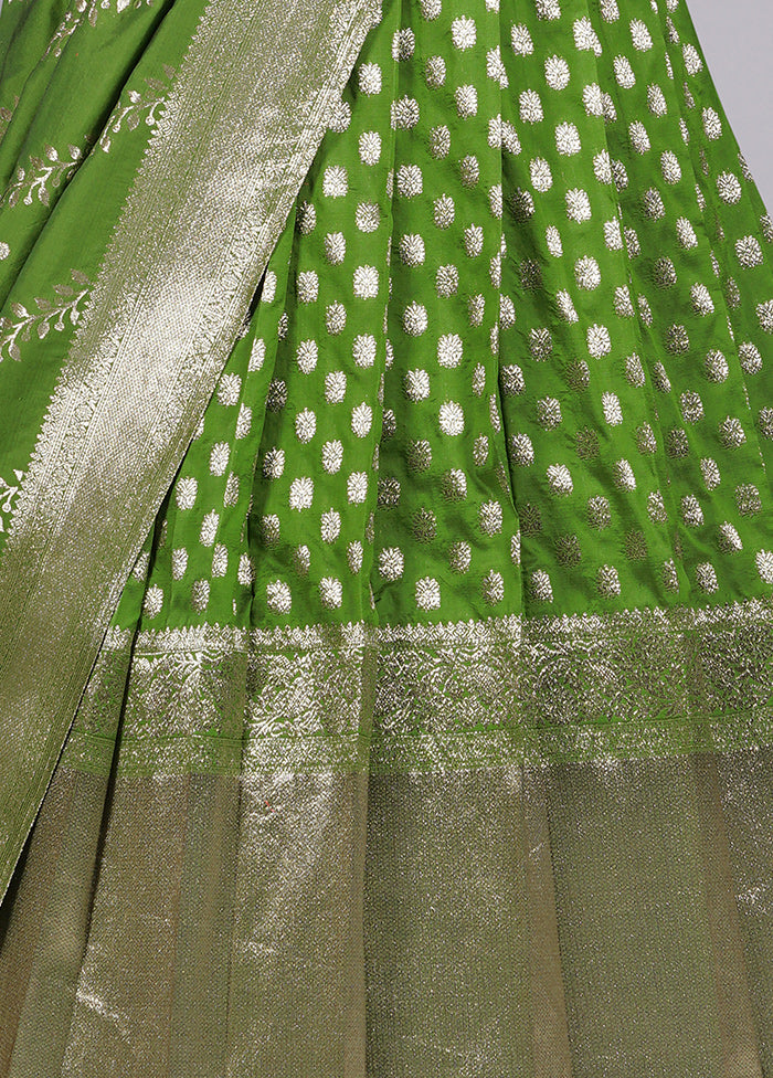3 Pc Parrot Green Silk Semi Stitched Lehenga Set