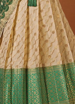 3 Pc Green Silk Semi Stitched Lehenga Set