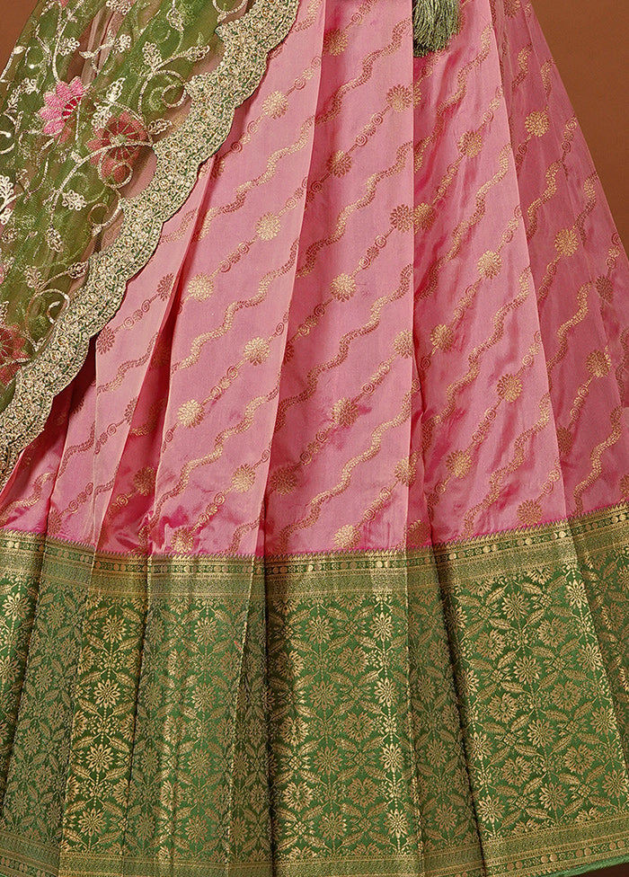 3 Pc Green Silk Semi Stitched Lehenga Set