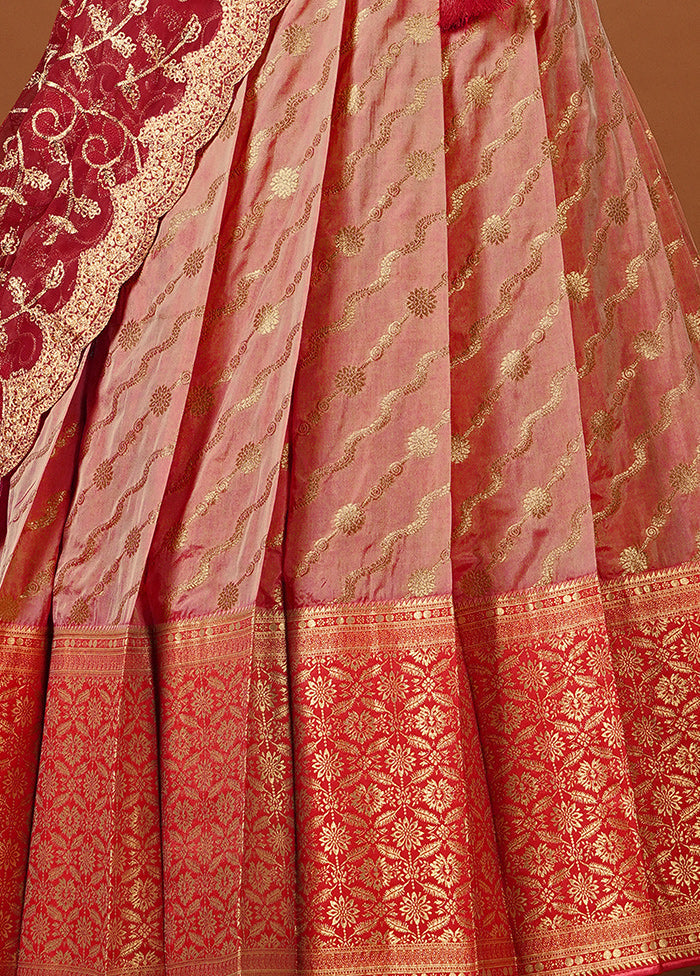 3 Pc Red Silk Semi Stitched Lehenga Set
