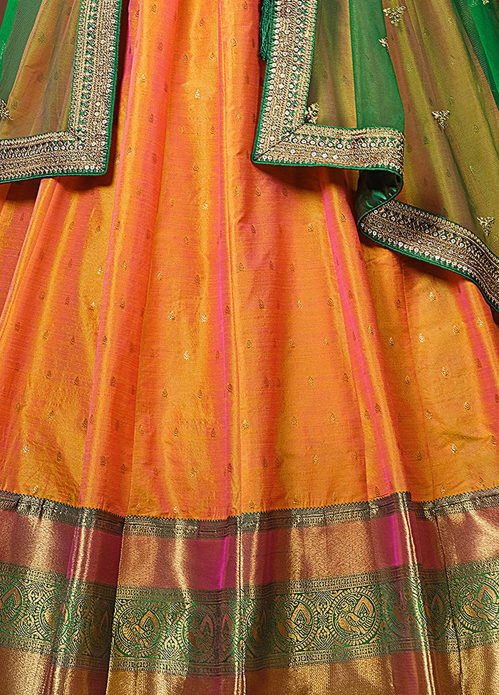 3 Pc Golden Silk Semi Stitched Lehenga Set