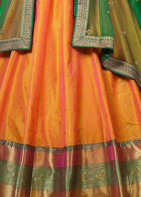 3 Pc Golden Silk Semi Stitched Lehenga Set