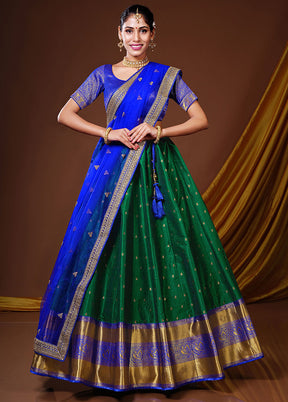 3 Pc Green Silk Semi Stitched Lehenga Set