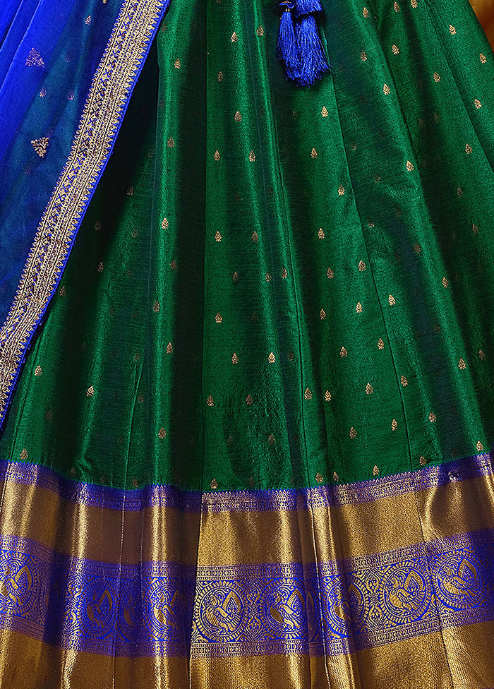 3 Pc Green Silk Semi Stitched Lehenga Set