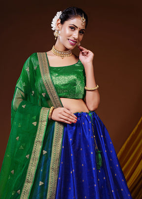 3 Pc Royal Blue Silk Semi Stitched Lehenga Set