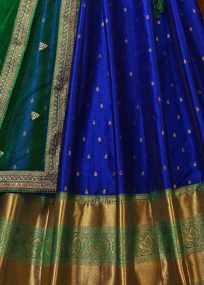 3 Pc Royal Blue Silk Semi Stitched Lehenga Set