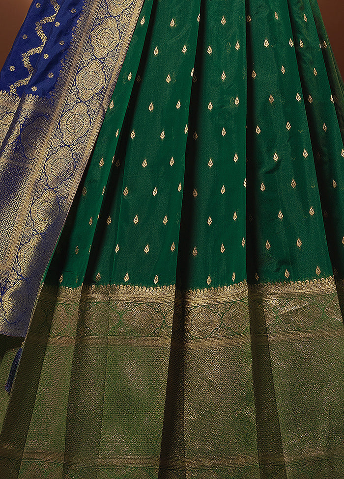 3 Pc Green Silk Semi Stitched Lehenga Set