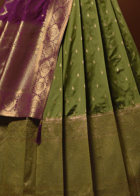 3 Pc Green Silk Semi Stitched Lehenga Set