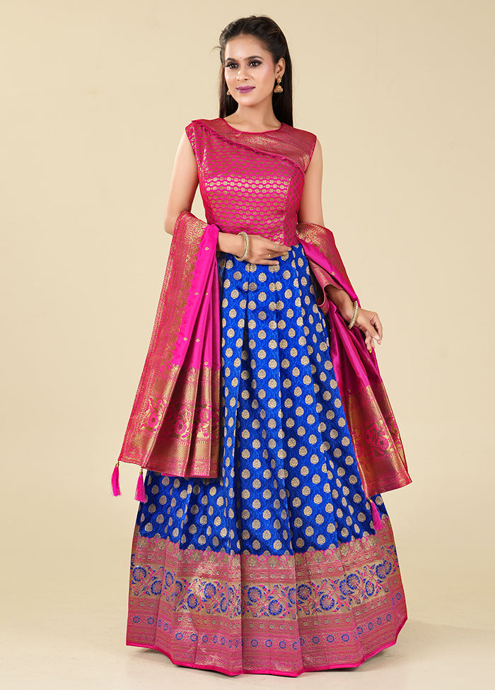 2 pc Blue Readymade Silk Gown Set