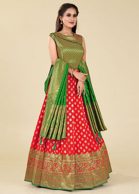 2 pc Red Readymade Silk Gown Set