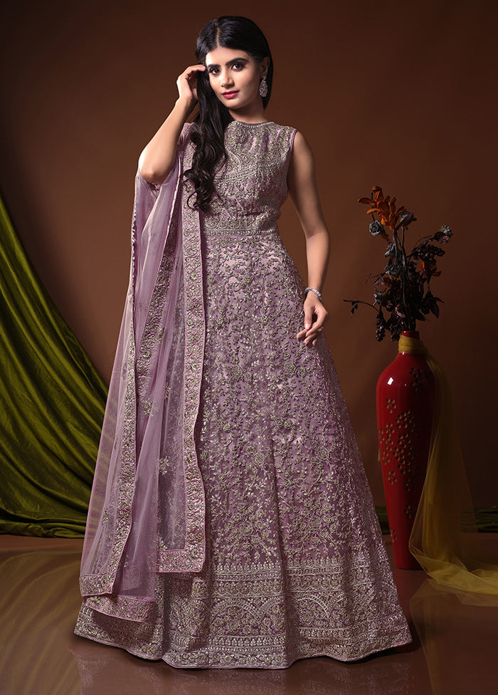 2 Pc Purple Readymade Net Gown