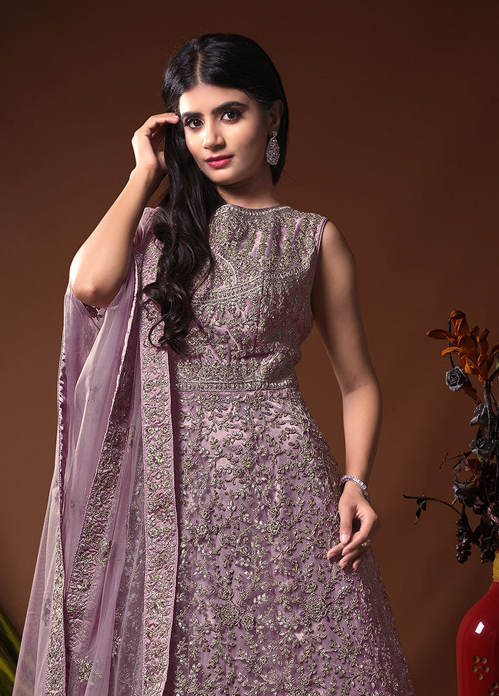 2 Pc Purple Readymade Net Gown