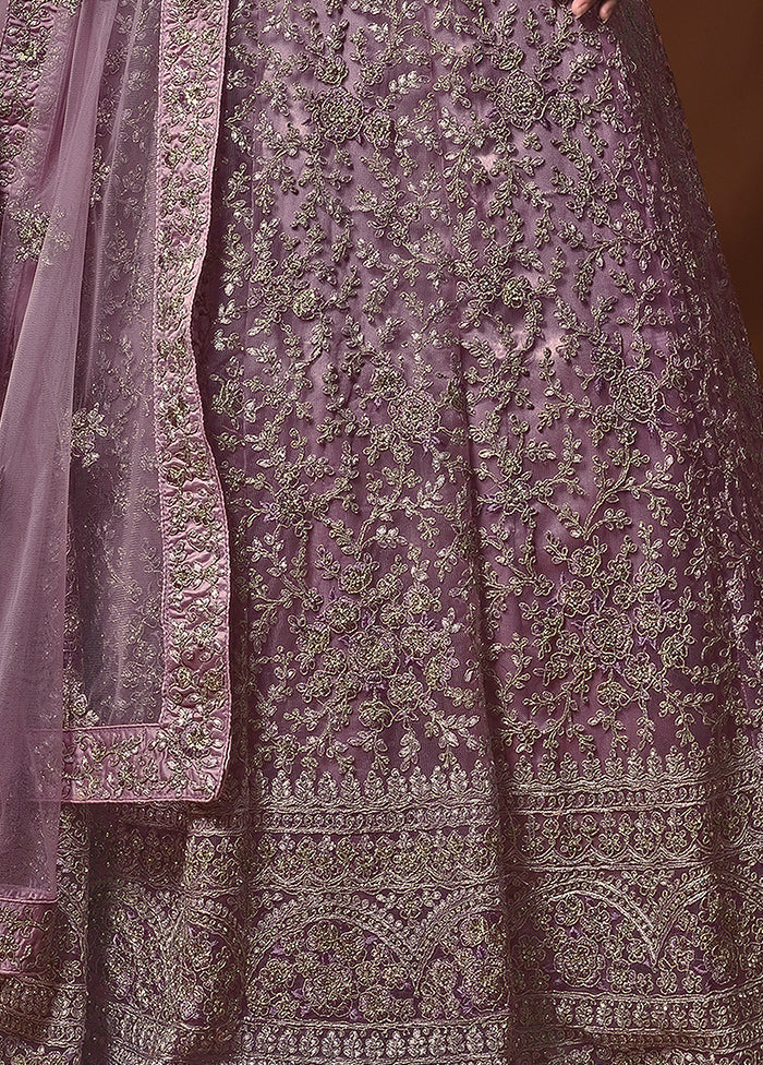 2 Pc Purple Readymade Net Gown