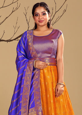 2 pc Gold Readymade Silk Gown Set