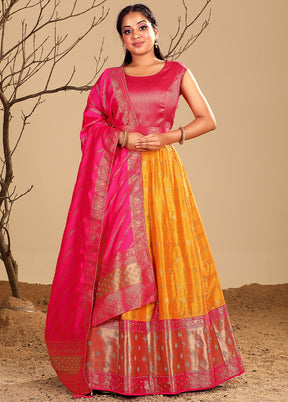 2 pc Gold Readymade Silk Gown Set