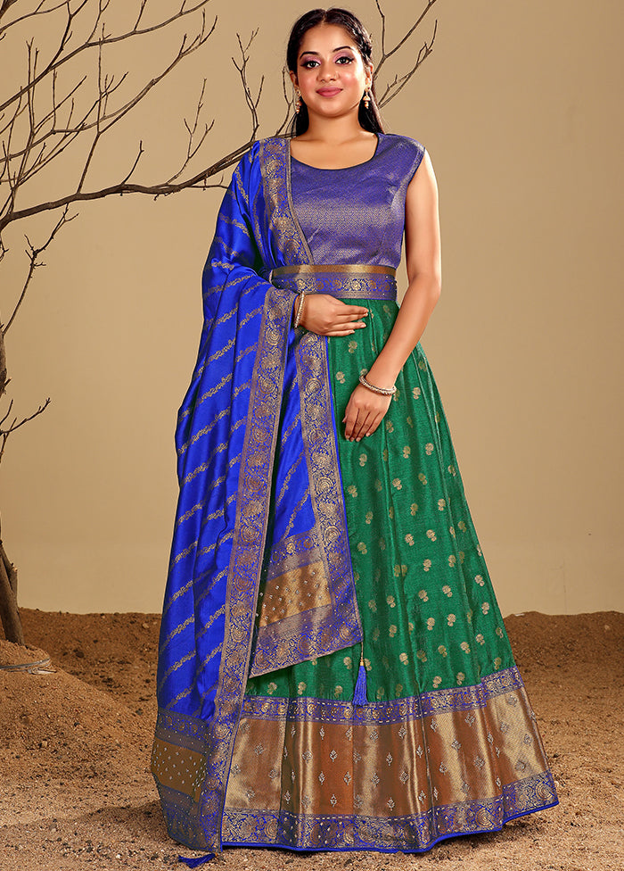 2 pc Green Readymade Silk Gown Set