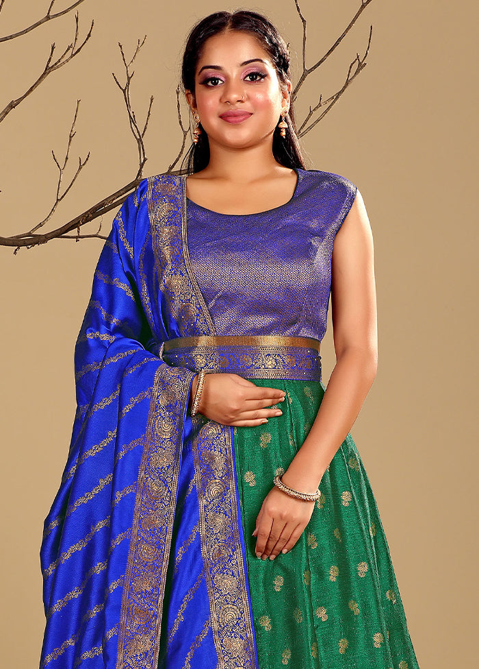 2 pc Green Readymade Silk Gown Set