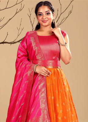 2 pc Orange Readymade Silk Gown Set