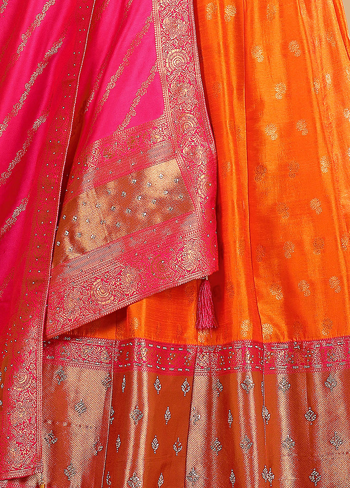 2 pc Orange Readymade Silk Gown Set