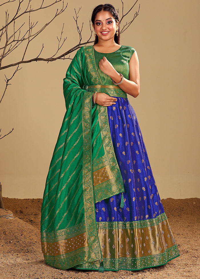 2 pc Blue Readymade Silk Gown Set