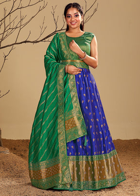 2 pc Blue Readymade Silk Gown Set