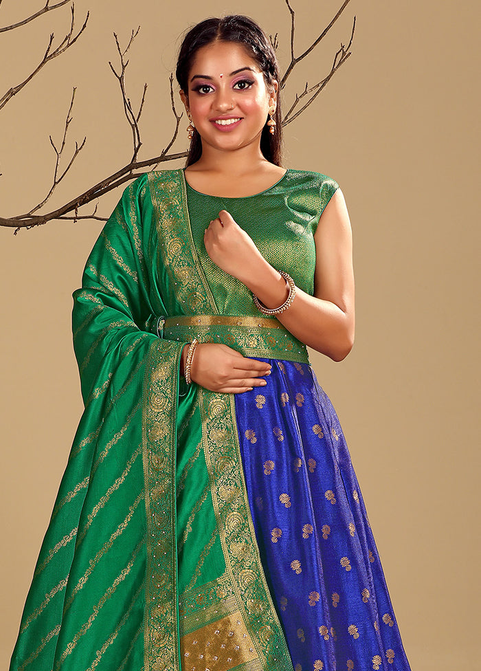 2 pc Blue Readymade Silk Gown Set