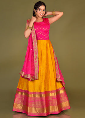 2 pc Gold Readymade Silk Gown Set