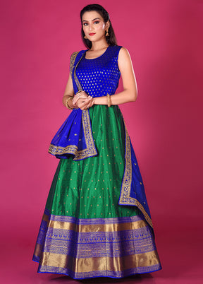 2 pc Green Readymade Silk Gown Set