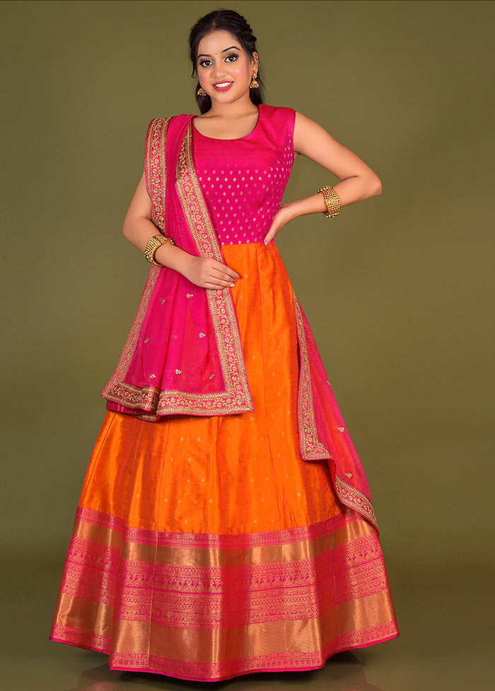 2 pc Orange Readymade Silk Gown Set